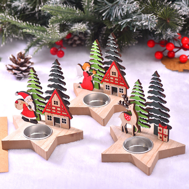 Christmas wooden candle stand decoration