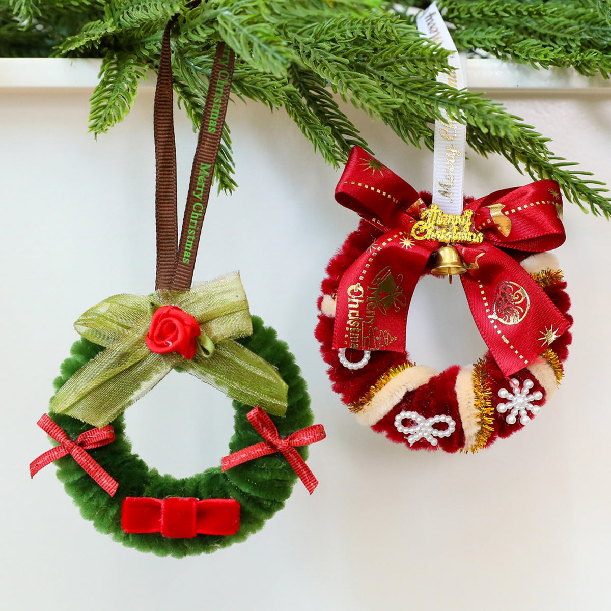 twisted stick fabric Christmas wreath ornament