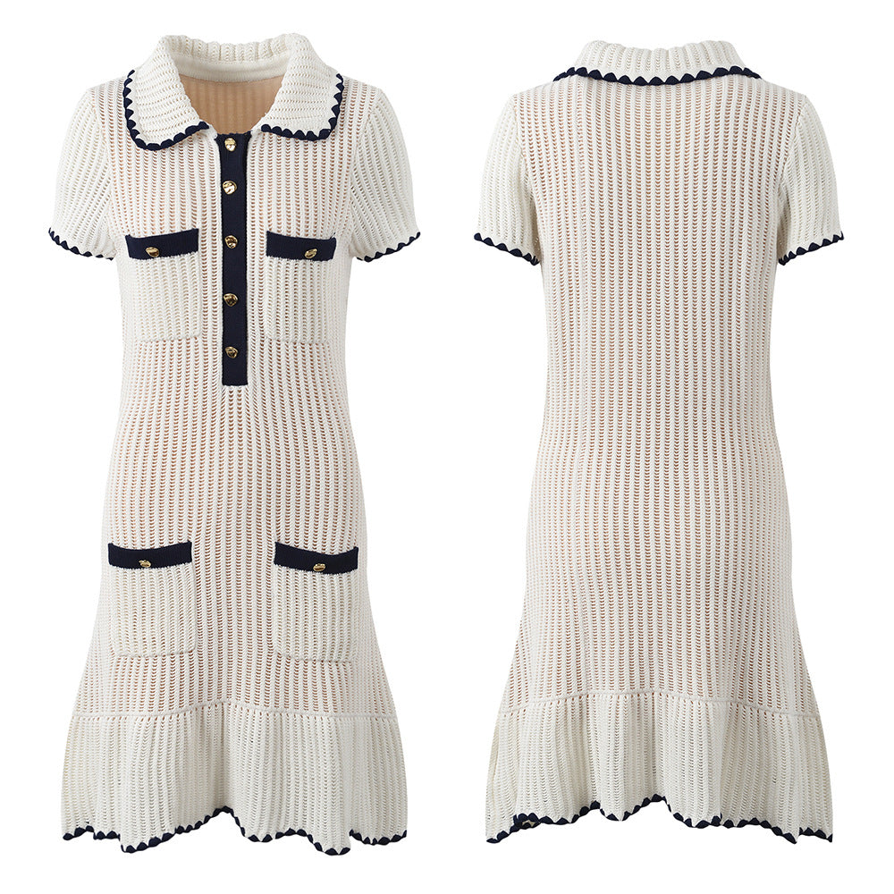 Early spring new product Xiaoxiang contrasting color knitted camisole skirt for women, sweet and slimming sleeveless dress