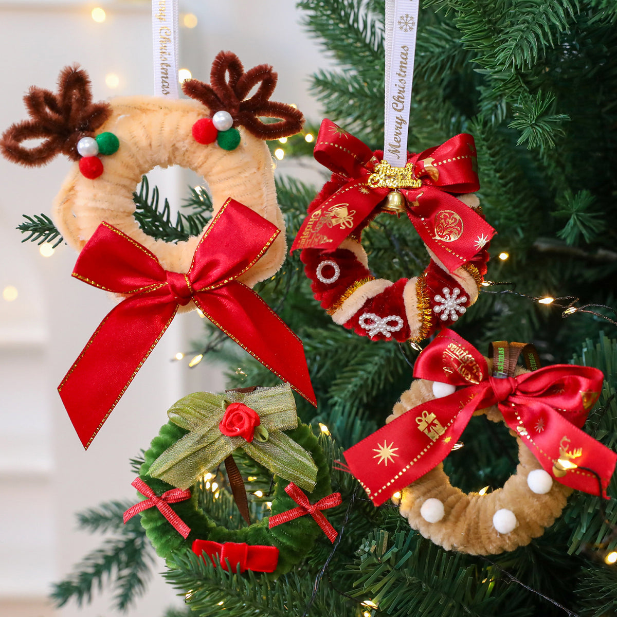 twisted stick fabric Christmas wreath ornament