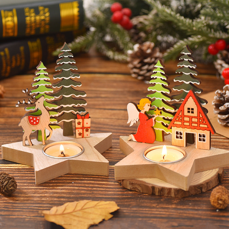 Christmas wooden candle stand decoration