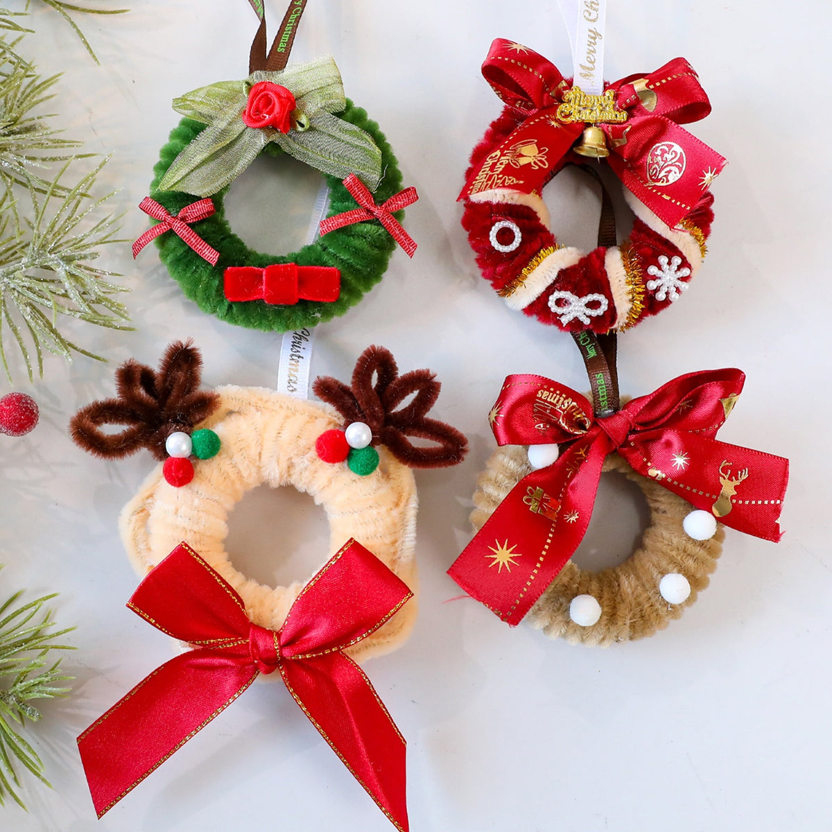 twisted stick fabric Christmas wreath ornament